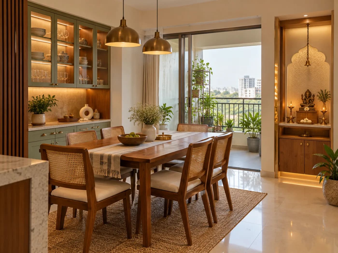 Indian dining and pooja corner for family rituals and meals