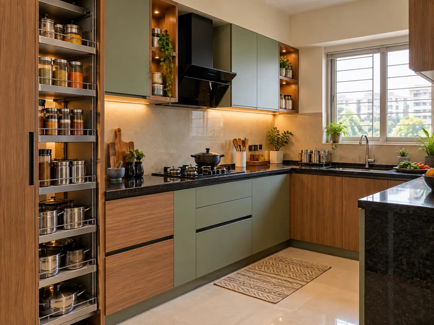Indian modular kitchen with practical work zones
